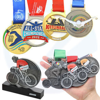Custom Sports Medal Manufactural 3D Finisher Road Mountain Bike Cycling Medal Brass Gold Silver Swim Swimming Medal with Ribbon
