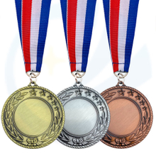 Manufacturer custom design logo zinc alloy metal insert sublimation blank medal with ribbon