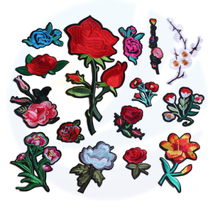 Wholesale Custom Embroidery Flower Patches Rose Iron On Patches Flowers Applique Clothes Patch
